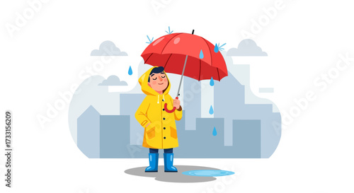 Rainy Day Joy: Child with Umbrella in the City