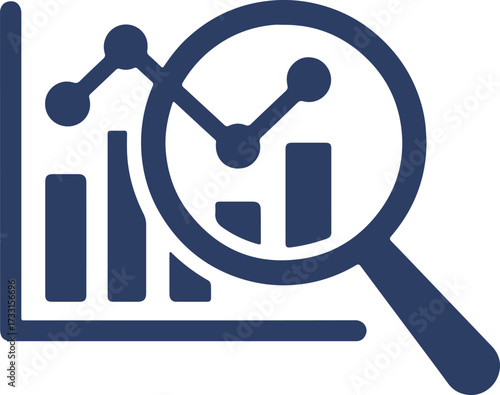 Dark Blue Magnifying Glass Over Bar Chart and Line Graph analysis data