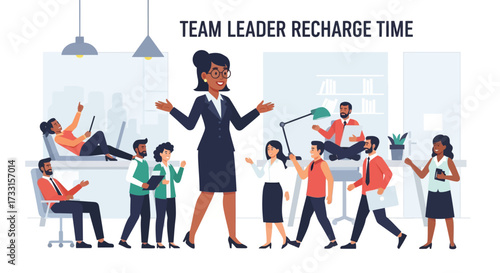 Team Leader Encouragement: Vector Illustration of Positive Workplace Dynamics