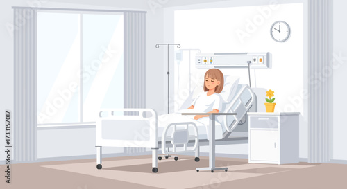 Patient Recovery: Illustration of a Woman in a Hospital Room