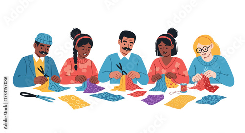 Diverse Group Quilting Together: Creative Community