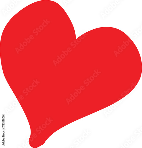 Red Heart Shape with a Hand Drawn Style on a White Background love symbol