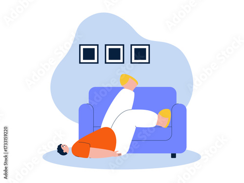 Lazy man lying on the floor. Laziness illustration. Flat vector illustration.