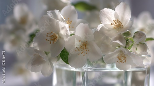 White jasmine flowers in glass vase