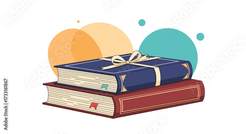 A stack of old books tied with a ribbon for a special occasion.