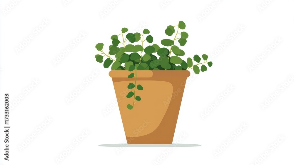 Obraz premium A detailed illustration of a potted plant with green leaves, in a brown pot, isolated on white.