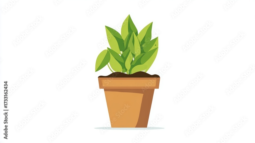 Obraz premium A vibrant illustration of a potted plant with lush green leaves, set against a clean white background.