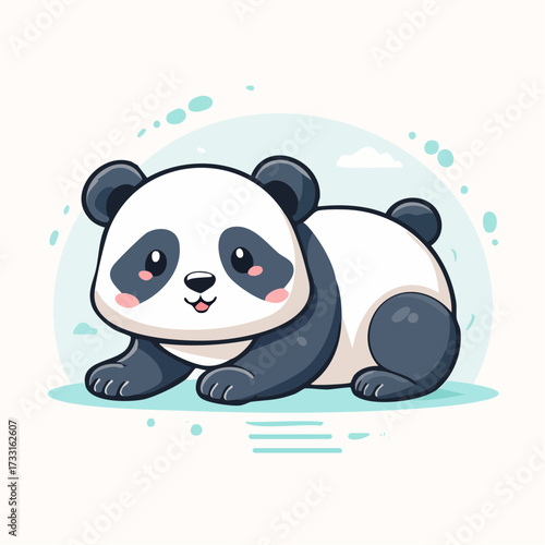 Cute cartoon panda illustration with fluffy ears and round eyes lying down