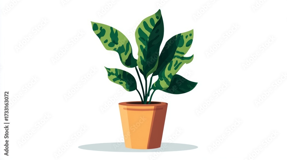 Fototapeta premium A vibrant illustration of a potted houseplant with variegated green leaves on a clean white background.