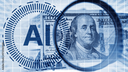 Canvas Print Artificial intelligence analyzes banknotes and financial documents to detect counterfeiting and ensure authenticity