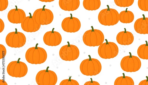 A bright pattern featuring cartoon orange pumpkins on a white background