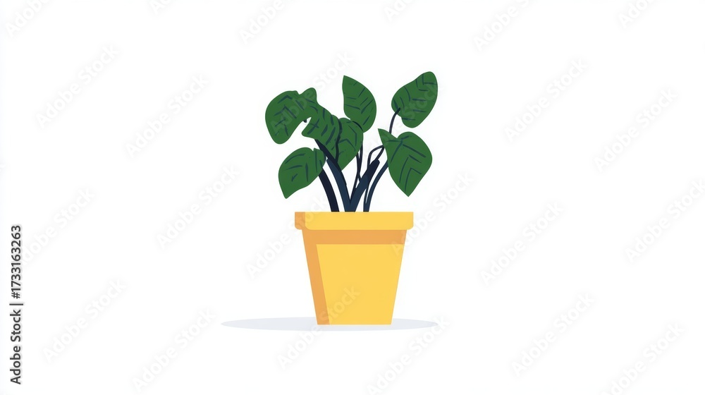 Obraz premium A vibrant green houseplant with large leaves sits in a bright yellow pot against a clean white background.