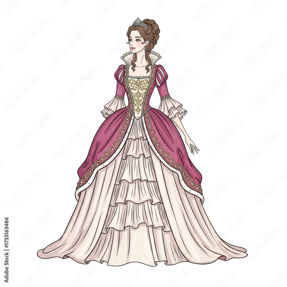 Obraz premium Elegant historical woman in pink gown isolated on transparent background