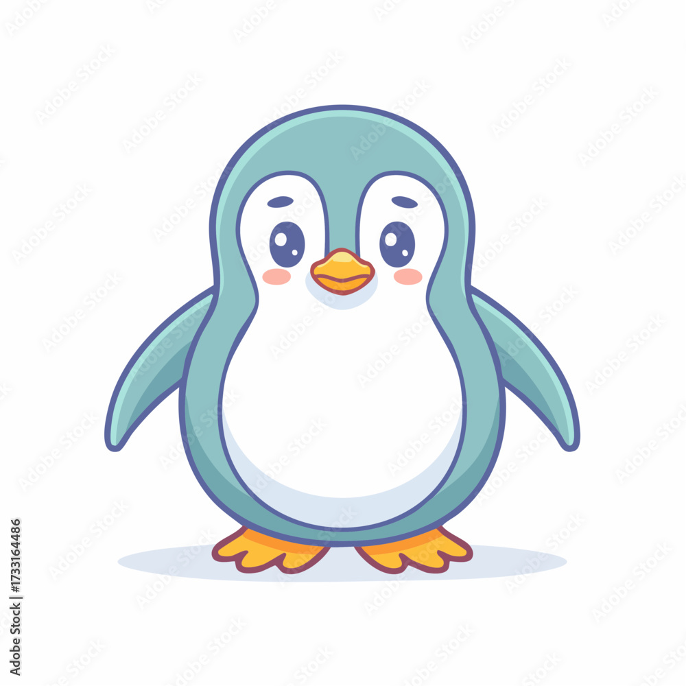 Obraz premium Adorable baby penguin mascot in a simple kawaii art style. A cheerful and friendly polar animal vector graphic