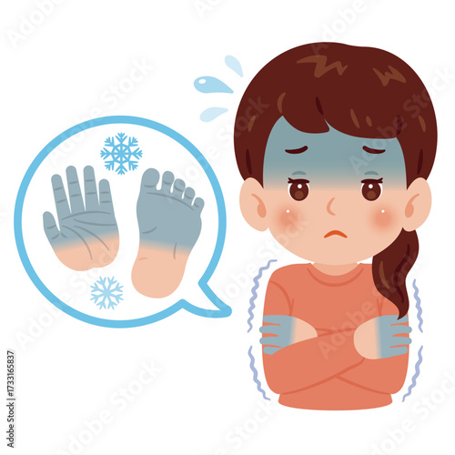 冷え性に悩む女性　上半身イラスト／ Woman suffering from cold sensitivity　upper body illustration