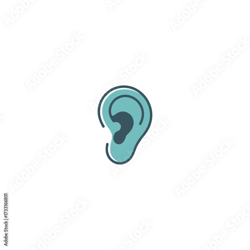 Minimal ear icon, hearing aid clinic symbol, audiology mark, sound awareness graphic, clean lines, soft teal vector