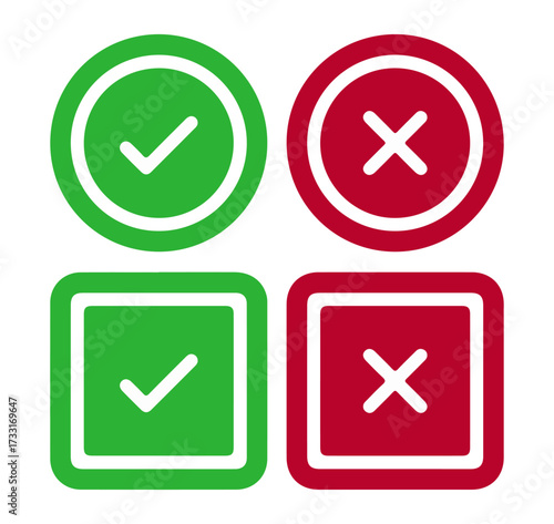 Check and Cross Icons in Circle and Square — Status Indicators for UI Feedback, Approval, and Error Symbols Free Download Check and Cross Icons in Circle and Square — Status Indicators for UI Feedback, Approval, and Error Symbols - GFXLoad