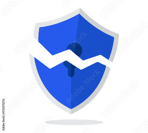 Broken Shield Cybersecurity Icon — Data Breach, Hacked Protection, Digital Risk Line Art