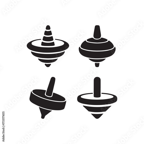 Vector illustration of classic spinning top toys, perfect for vintage toy design, kids’ playtime graphics, educational materials, and nostalgic decoration projects.
