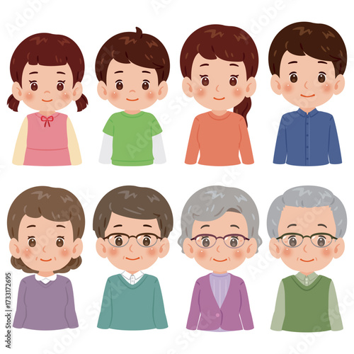 様々な年代の人物　上半身イラストセット／ People of various ages　upper body illustration set