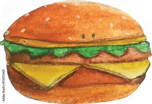 burger handdrawn colored pencil style isolated on white