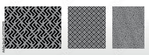 Geometric set of seamless black and gray patterns. Simple vector graphics