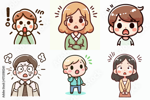 shocked person expression vector set