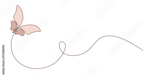 Butterfly and wind swirl in one continuous line drawing. Air breeze doodle illustration in simple linear style. Editable stroke. Vector line art on white background.