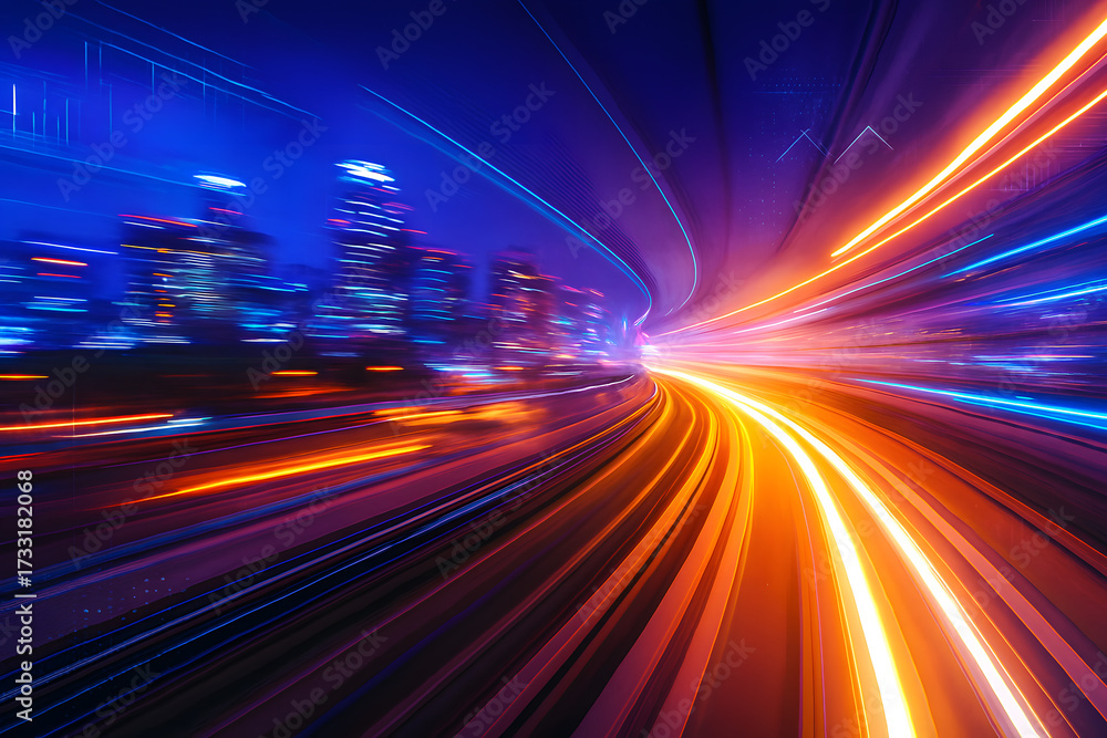 Fototapeta premium Blurred Light Trails in Cityscape at Night with Motion Effect