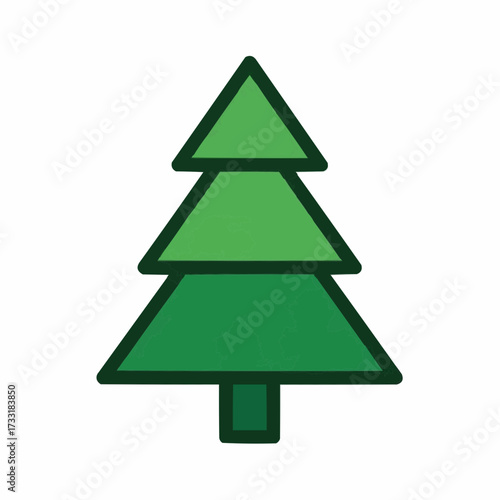 Stylized evergreen tree with layered branches and a dark outline, perfect for holiday or nature designs.