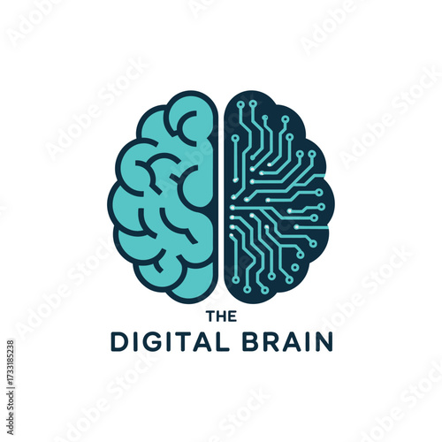 Digital brain logo, neural circuit pattern hemisphere, technology intelligence symbol, ai concept branding, blue gradient vector design