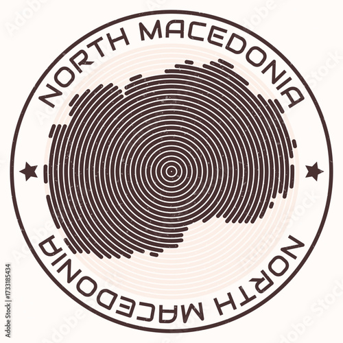 North Macedonia map with round title. Country shape rings. North Macedonia text around the country boundary shape. Awesome vector illustration.