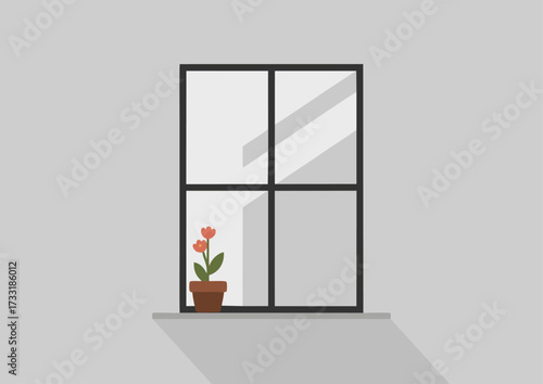 ector illustration of flower pot in front of window.ai
