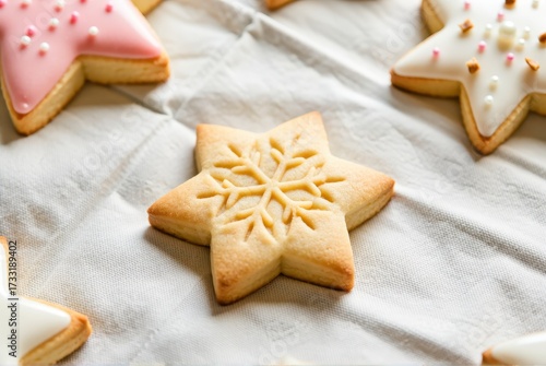 Festive holiday cookie decorating event cozy kitchen food photography warm atmosphere close-up winter treats
