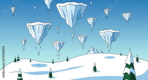 Floating Ice Islands in a Winter Wonderland.