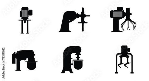 Silhouette icons depicting various robotic arms and industrial automation components