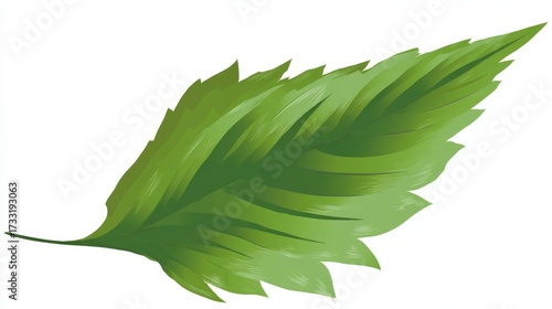 Wallpaper Mural A single, vibrant green leaf with serrated edges, illustrated in a painterly style on a white background. Torontodigital.ca