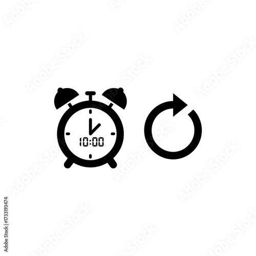 Four stylized clock icons showing reload, reset, and circular time flow, with different symbols.