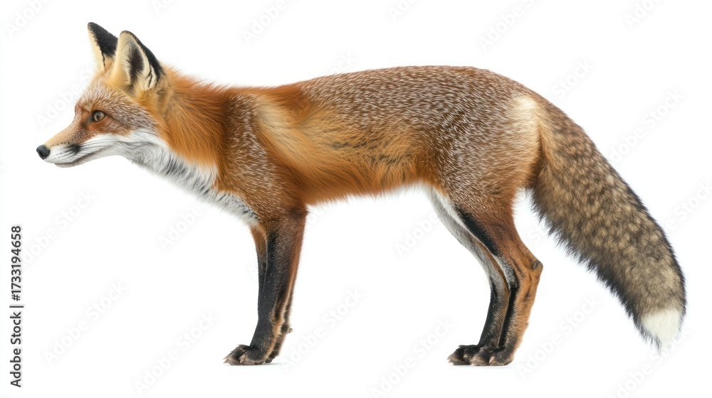 Fototapeta premium Isolated red fox profile against white background wildlife illustration