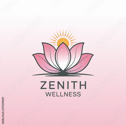 Elegant lotus emblem, gentle pink glow, premium wellness brand identity, mindfulness and balance theme, luxury spa logo vector