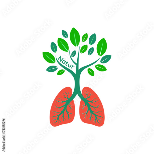 Nature lungs logo, green leaves forming bronchial branches, eco respiratory health symbol, environmental care branding, fresh medical vector