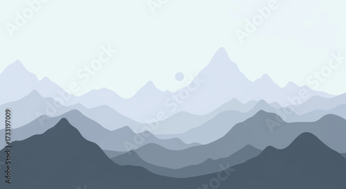 Layered Mountain Range Silhouette Landscape.