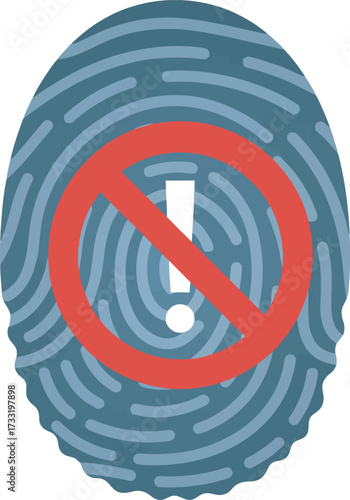 A blue fingerprint with a red prohibition sign and an exclamation point, indicating a warning.