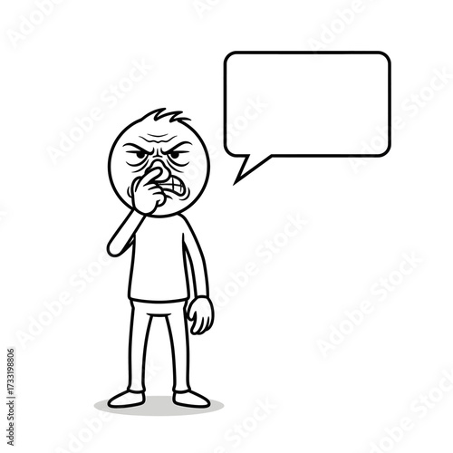 Stickman annoyed disgust expression with bubble Vector character of stick figure showing disgust and irritation with empty bubble.