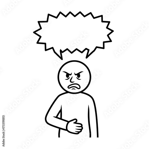 Furious stickman disgust expression with bubble
Vector illustration of a disgusted stick figure yelling inside comic-style speech bubble.
