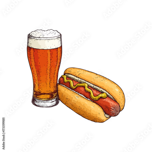 hotdog and beer hand drawn illustration