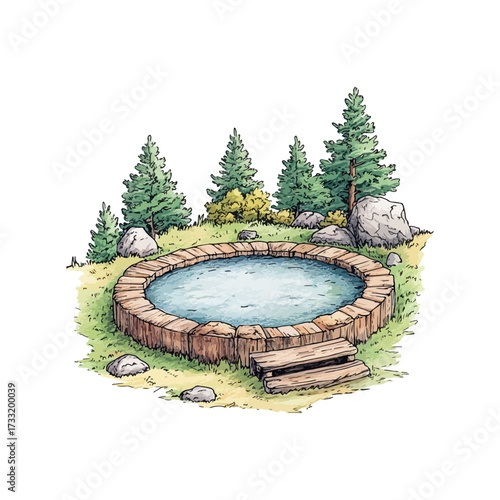 hot spring hand drawn illustration