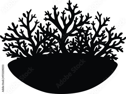 coral reef tropical sea silhouette vector, aquatic garden icon illustration
