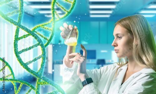 Scientist woman in lab coat...