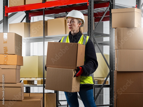Woman in hard hat and safet...